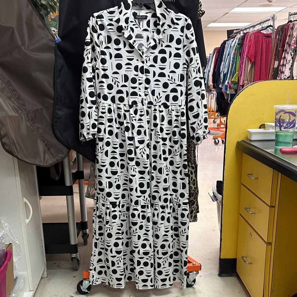 Rachel Zoe Monochrome Long Sleeve Dress